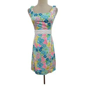 Lilly‎ Pulitzer 0 Serena Dress Resort White Spring Fling Pink Blue #1702